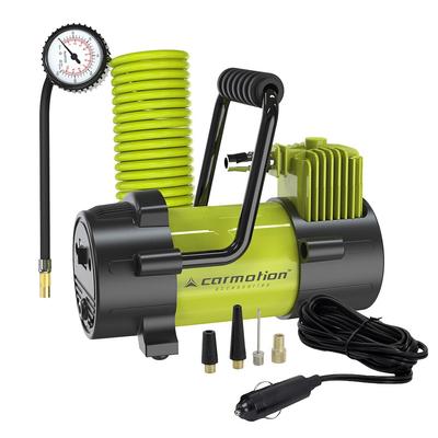 Piston Air Compressor 12V, 10 BAR, 400 Cm Spiral Hose with Analog Pressure Gauge, 4 Adapters