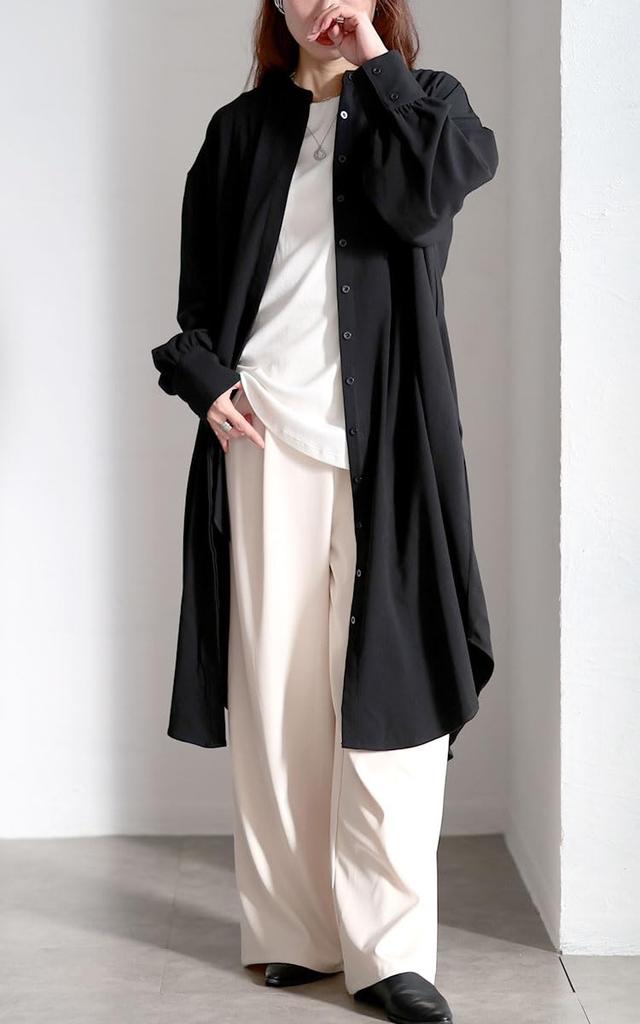 Gold Japan Plus Size Long Band Round Size Women's Dress, Sleeves, Collar, Pockets, Cut, Autumn, Winter, Spring, 5L, Black, sum-0033