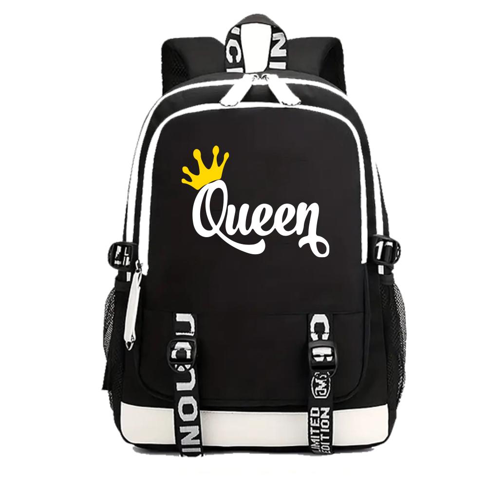 

Рюкзак с принтом букв King Queen для женщин и девушек, модный дорожный рюкзак с регулируемыми плечевыми лямками, уличная школьная сумка для пары 15.6 inch