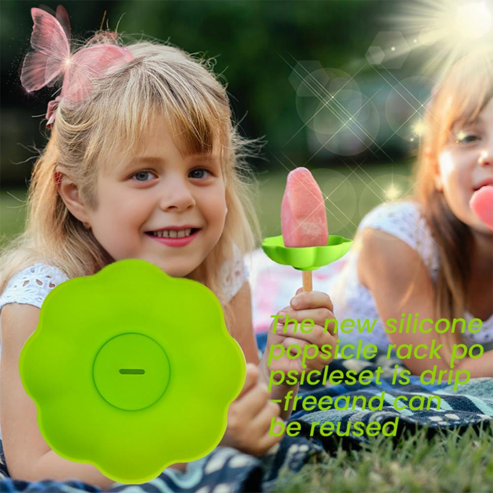 Reusable Ice Cream Rack Silicone Popsicle Stand Set Ice Cream Rack Portable Snack Holder Reusable Dual for Kids