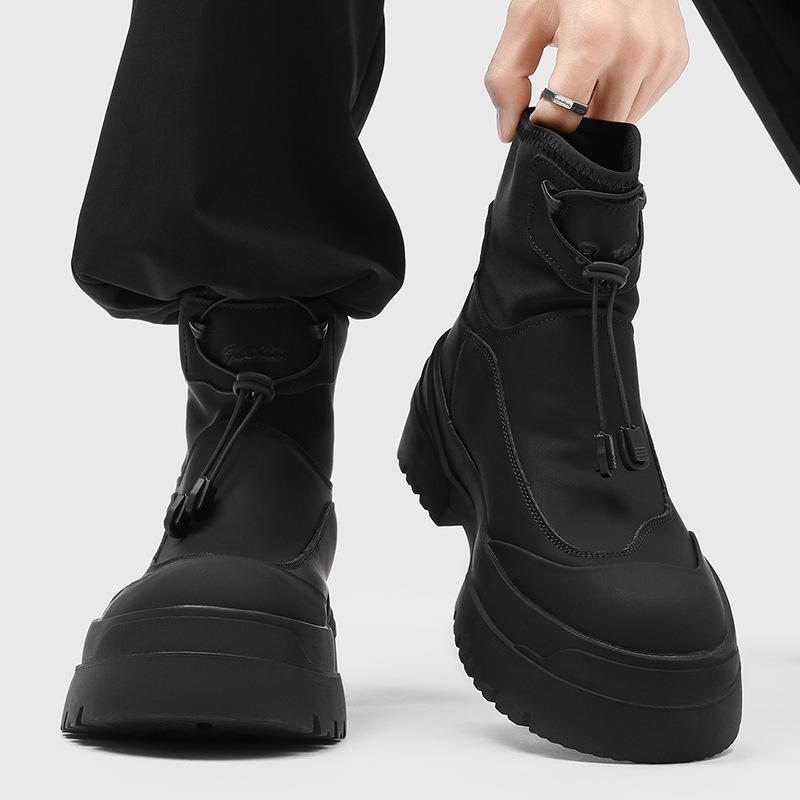 Black Martin Boots Men`S High-Top Chelsea