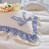 Korean Princess Style Bedding Set Girl Heart Solid Color Double Bed Sheets Washed Cotton Ruffled Bed Cover Skirt Sheet Quilt Set