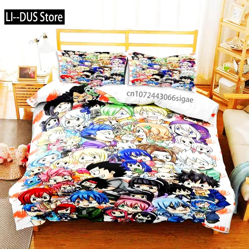 Zestaw pościeli 3D Anime Fairy Tail Zestaw trzyczęściowy na łóżko Poszwa na kołdrę Pojedyncze Podwójne Łóżko Queen Size Zestaw poszwy na kołdrę Sypialnia dla dorosłych chłopców