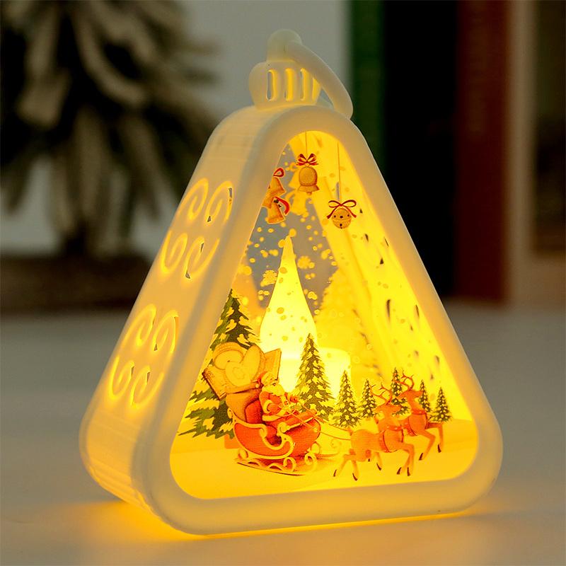 1pc Festival Lamp Xmas Gifts LED Party Scene Props Triangle Lantern Table Ornaments Christmas Mini Snowman Santa Claus