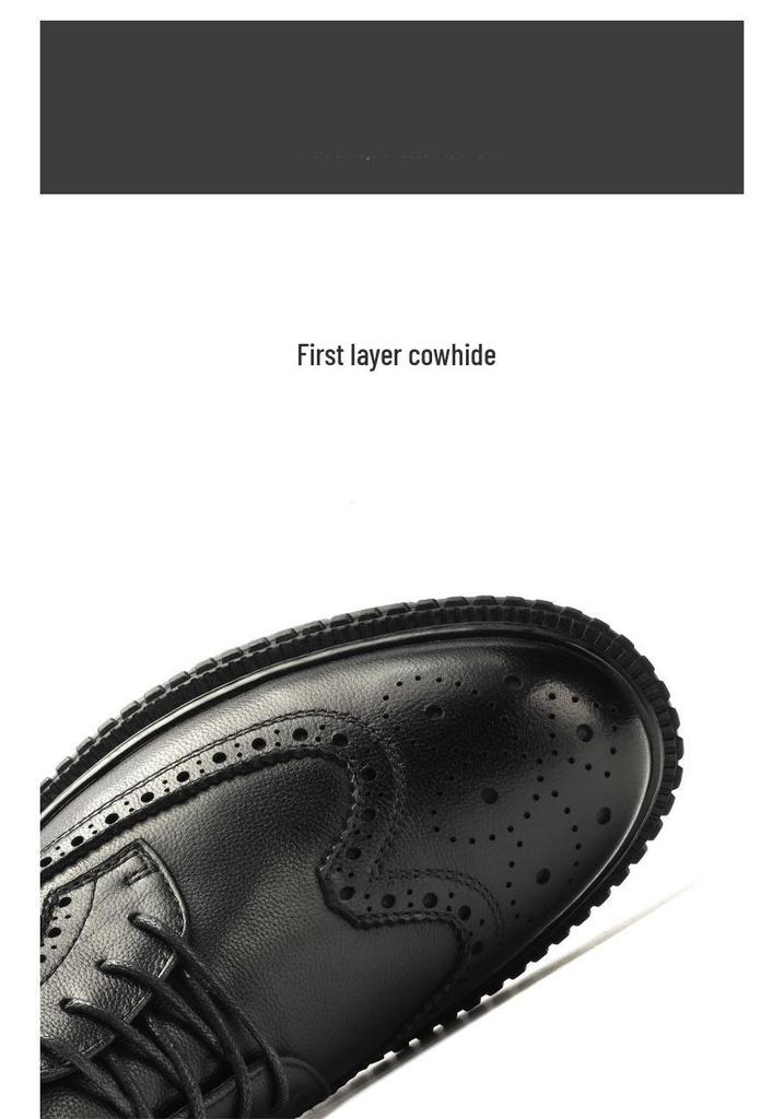Brogue Men's Autumn Casual Leather Shoes, Thick Sole Work Shoes, Black