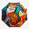 1 Stück Buntglas-Fuchs-Design Automatischer Faltregenschirm - Tragbares 3-fach faltbares Design mit 8-Speichen-Eisenrahmen, Outdoor, Ideales Geschenk für Fans, Reisende, Täglichen Gebrauch