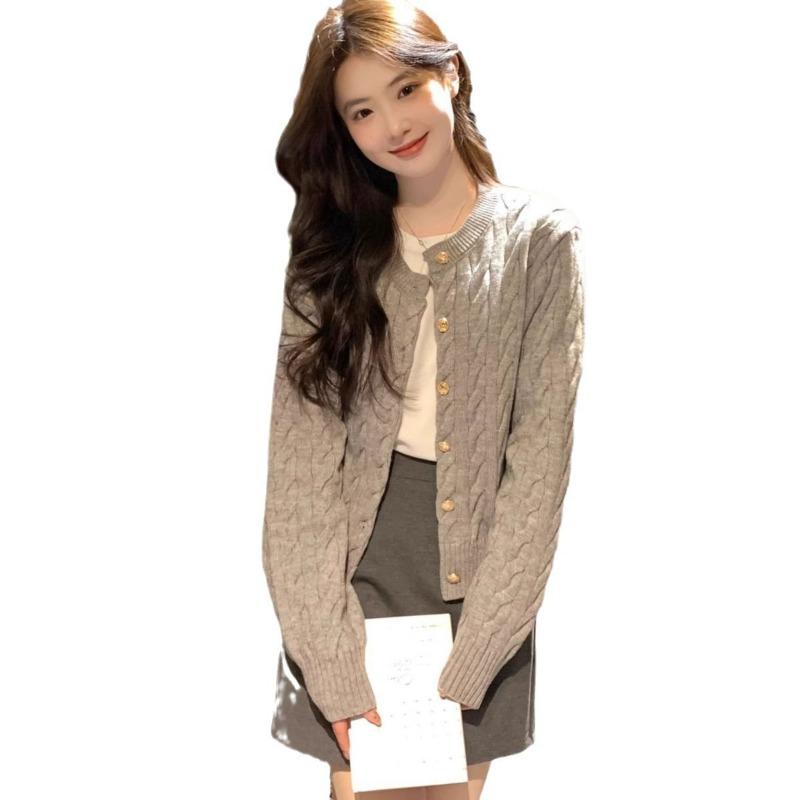 Grey Women's Coat Small Sweater Women's Autumn New High-end Top Lazy Wind Knitted Cardigan