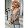 Autumn and Winter Lace V-neck Contrasting Contrasting Slit Loose Long-sleeved T-shirt Tops for Women