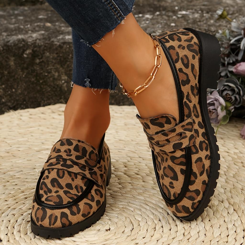 New Women's Large Size Leopard Print Loafers - Suede British style fashionable versatile flat bottom not tired feet arch support sports casual shoes