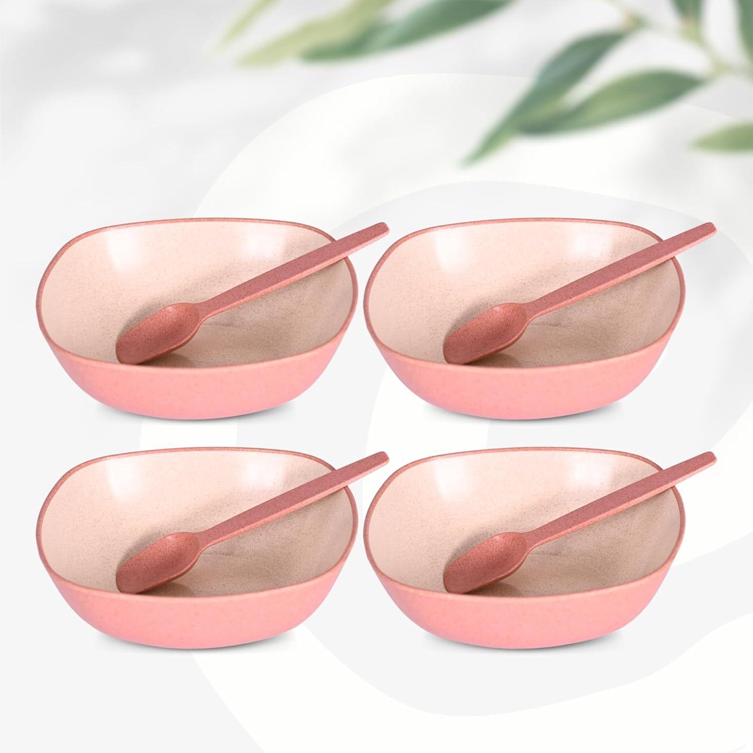 

Set of 4 Earth-Friendly Multipurpose Bowls for Kitchen with Spoons | 750 ml | Made with Rice Husk Biocomposite| Microwave Safe Bow