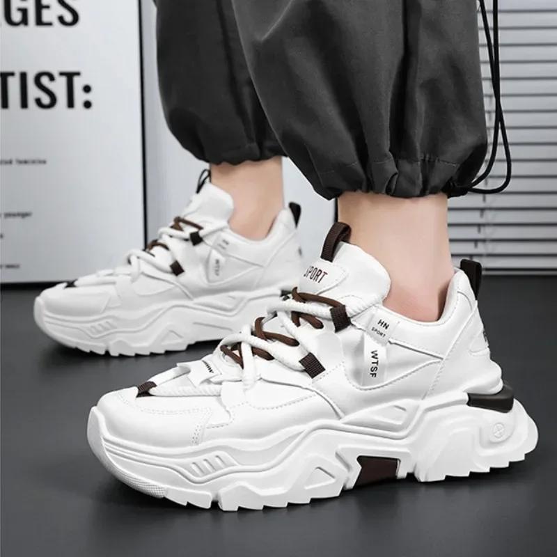 Men's Sneakers Thick Sole Height Increasing Breathable Casual Shoe for Men Trendy Thick Lace Vulcanized Shoes Male Hiking Shoes
