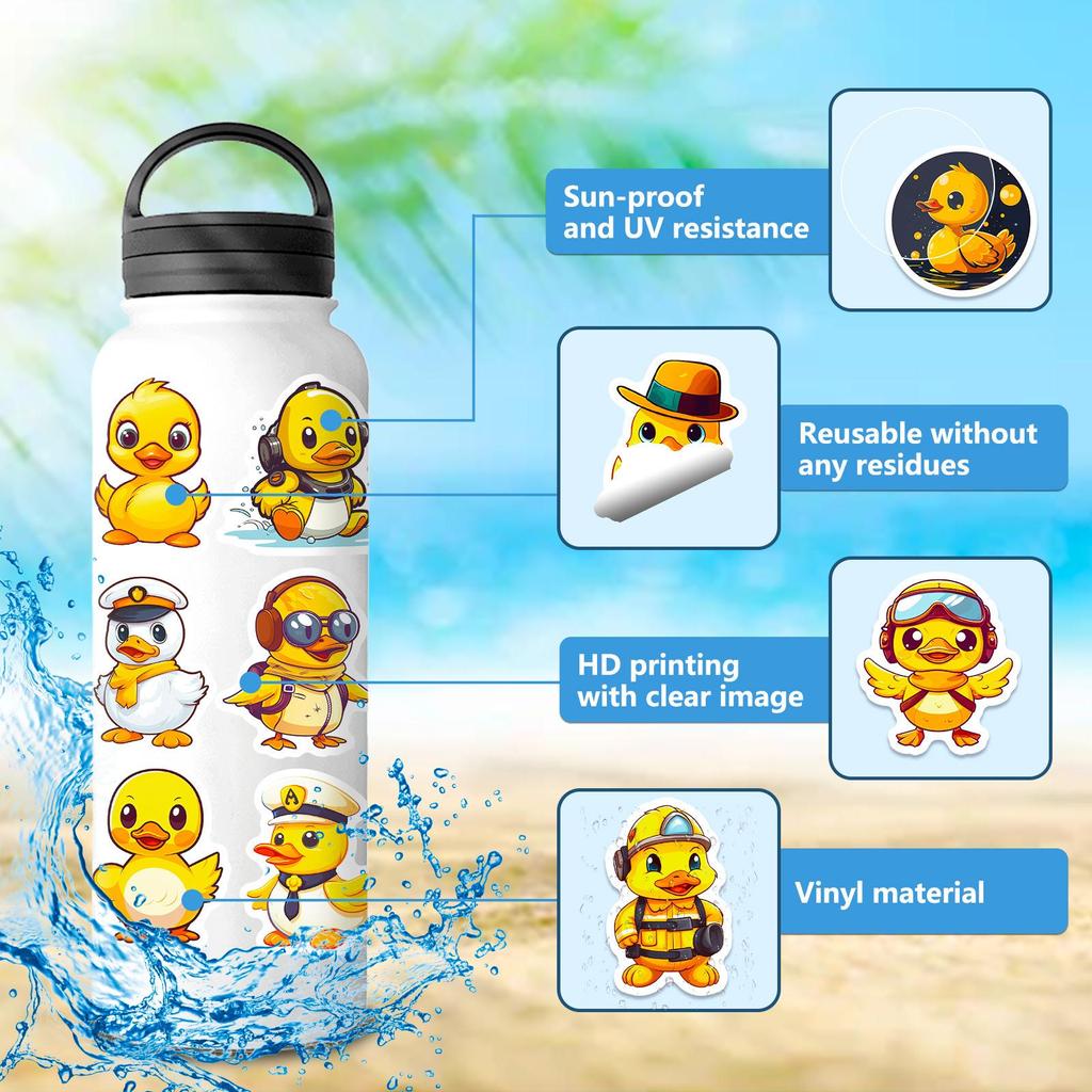 50Pcs Cute Funny Yellow Duck Stickers for DIY Decor Stationery Suitcase Water Bottle Phone Laptop Skateboard Scrapbooking