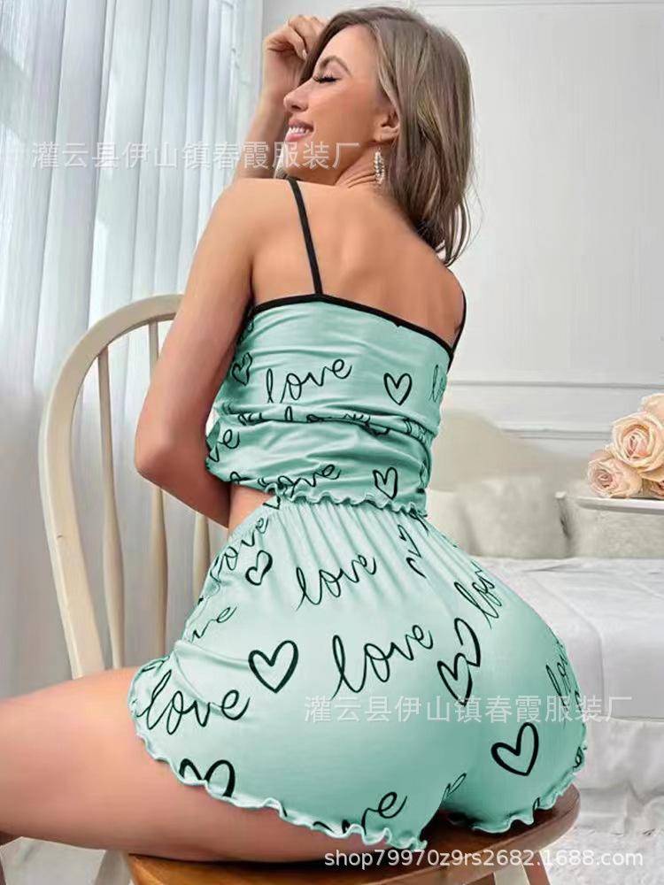 European and American summer women's pajamas two-piece set sexy suspender vest shorts loungewear