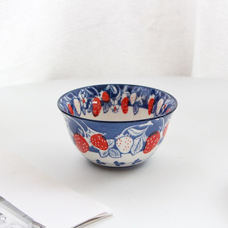 Japanese-Style Ceramic Tableware Set, Cute Strawberry Household Rice Bowl, Deep Plate, Vegetable Plate, Soup Cup, Mug, Bowl Set.