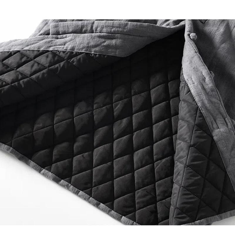 Autumn and Winter Warm Jackets for Men Chinese Style Traditional Buckle Padded Jacket Casual Stand Collar Cotton Linen Thicken Parkas Coat