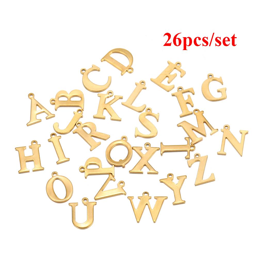 30pcs Stainless Steel Gold Color 26 Letter Pendant Alphabet Charms Necklace Pendant Bracelet Making Earring Findings DIY Jewelry