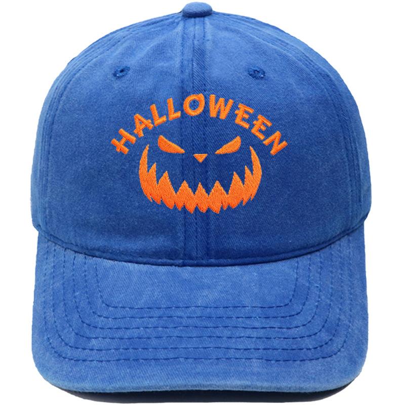 Halloween Pumpkin Grimace Embroidered Baseball Cap Washed Retro European and American Hip Hop Men's and Women's Casual Dad Hat