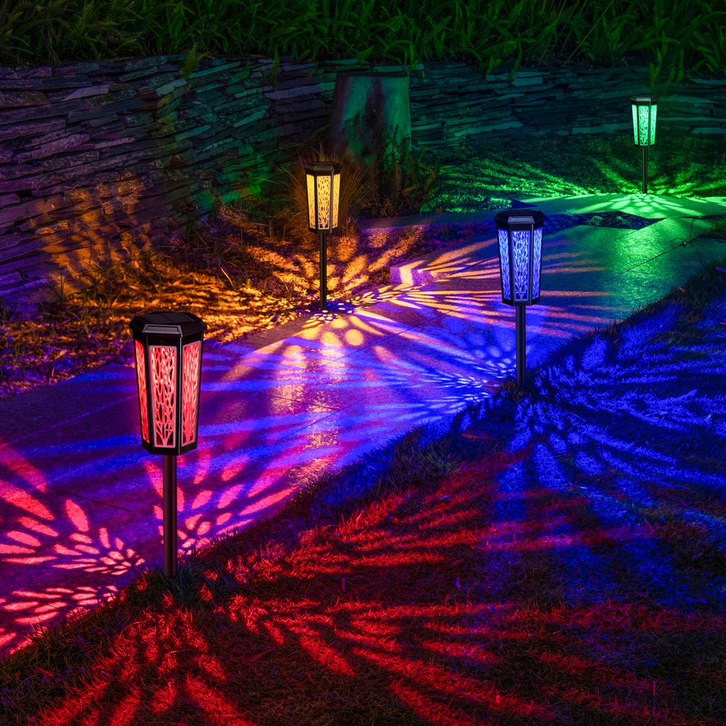 Solar Powered Lawn Lamp, Outdoor way Light with Wheat Leaf Shade for Garden, Lawn, Patio, Warm Colorful Light and IP55 Waterproof