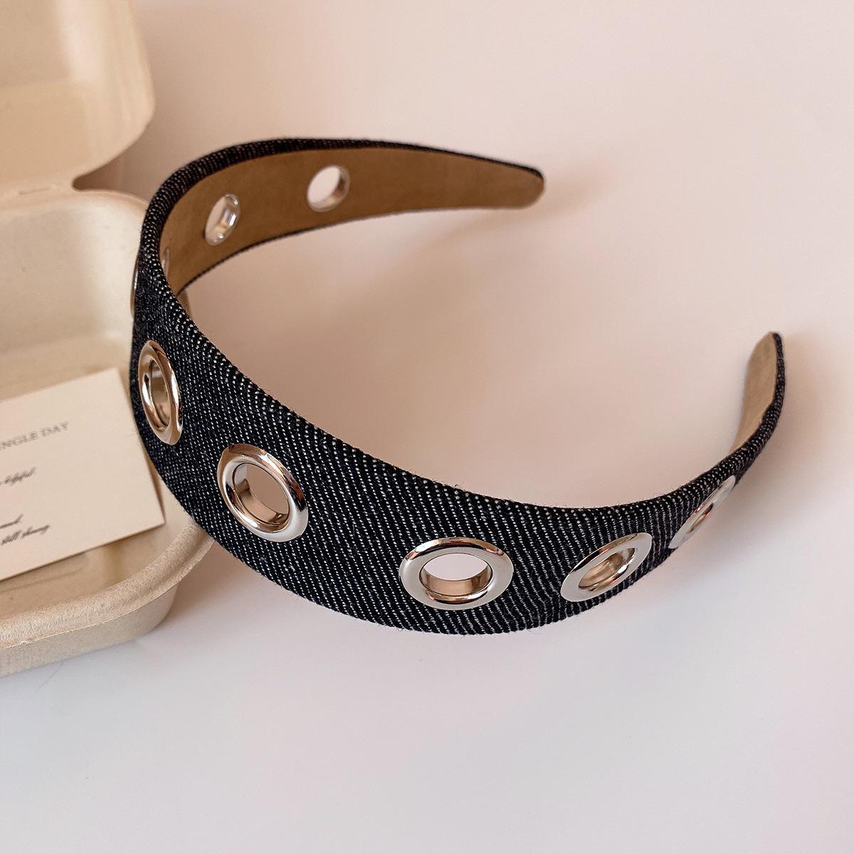 

Hollow Wide-Brim Denim Headband: Versatile Punk Style Hair Accessory for Women