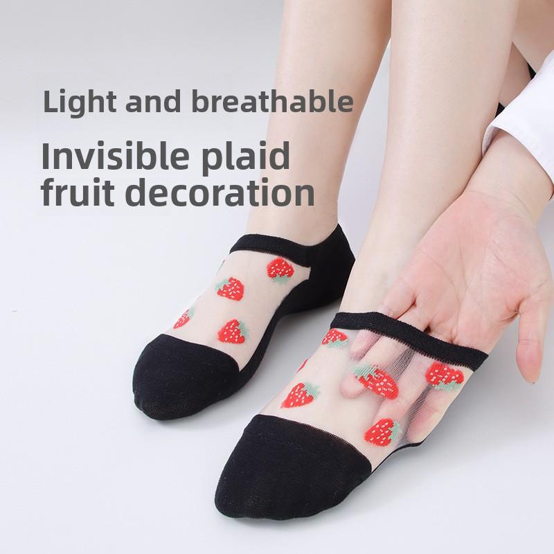 5 Paar Socken Damen Frühling Sommer Damen Socken Frucht Glasseide Atmungsaktiv Damen Unsichtbare Socken Damen Bootssocken