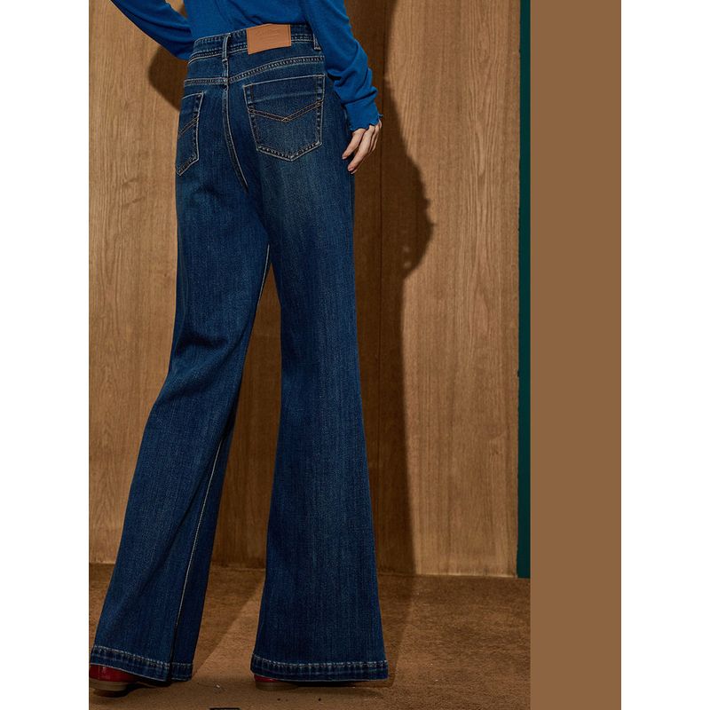 Coolhut2025 Autum Women's Slightly Flared Casual Blue Slimming Fashionable Versatile Straight-Leg Jeans