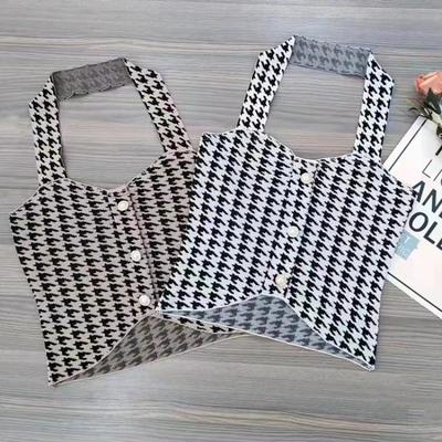 Tausend-Vogel-Gitter Neckholder Weste Hong Kong Wind Retro mit neuem Temperament Taillenverschlankend Retro Top Tide