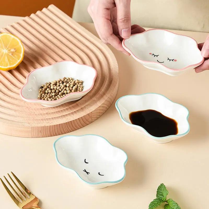 New Cute Cloud-Shaped Ceramic Dishes Small Sauce Bowls for Hot Pot Salad Soy Sauce Dipping Plates for Kitchen Dessert