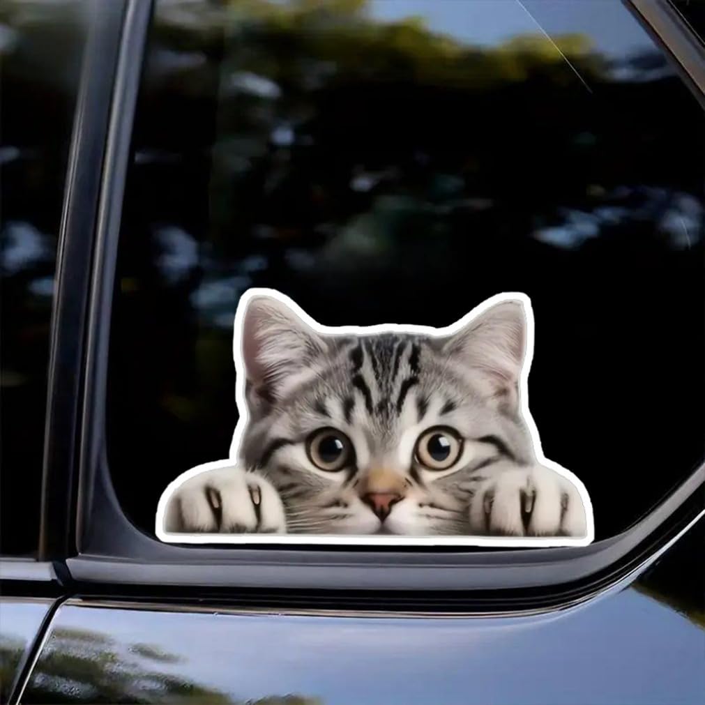 2 Pack 15x8.5cm Peeking Cat Funny Waterproof Vinyl Car Decal Exterior Decor Accessories for
