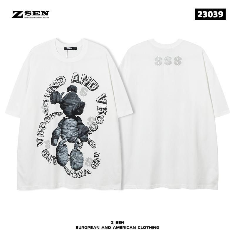 High Street Originální Retro Pánské Tričko s Krátkým Rukávem Americké Trendy Značky Hip-hopová Tmavá Osobnostní Potisk Volné Bavlněné