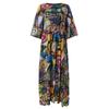 Women's Long Vintage Bohemian Pleated Sleeve Waist Print Dress