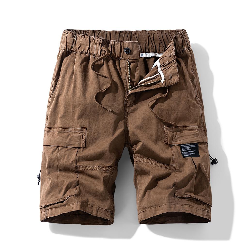 Herren Baumwolle Atmungsaktiv Cargo-Shorts Elastischer Bund Kordelzug Mehrere Taschen Knielang Lässig Arbeitsshorts