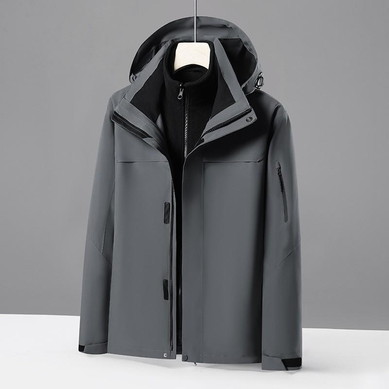 Mens Winter Waterproof Windproof 3-in-1 Fleece-Lined Outdoor Jacket With Detachable Hood Fur Trim