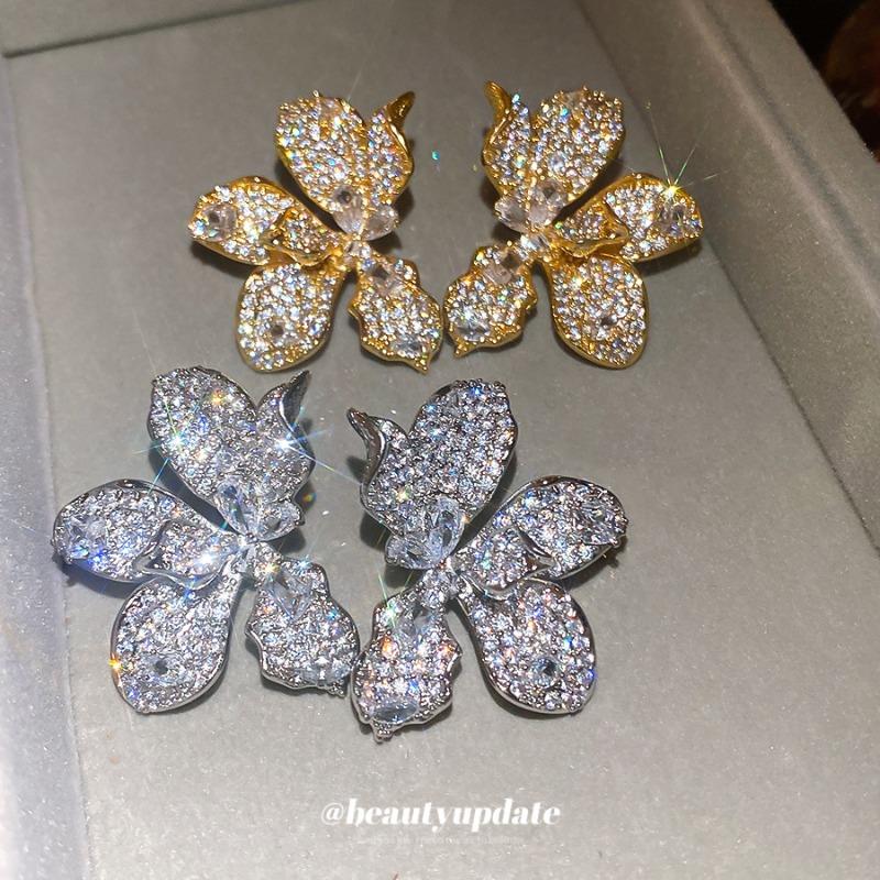 Shining and Dazzling~ Full of Diamond Zircon Flower Stud Earrings, New Fashionable Earrings, Exquisite Design Niche Earrings