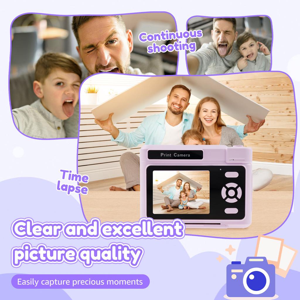 Instant Print Camera for Kids 1080P HD Video Camera with 32GB Child Birthday Festival Gifts Travel Selfie Digital Camera Toys
