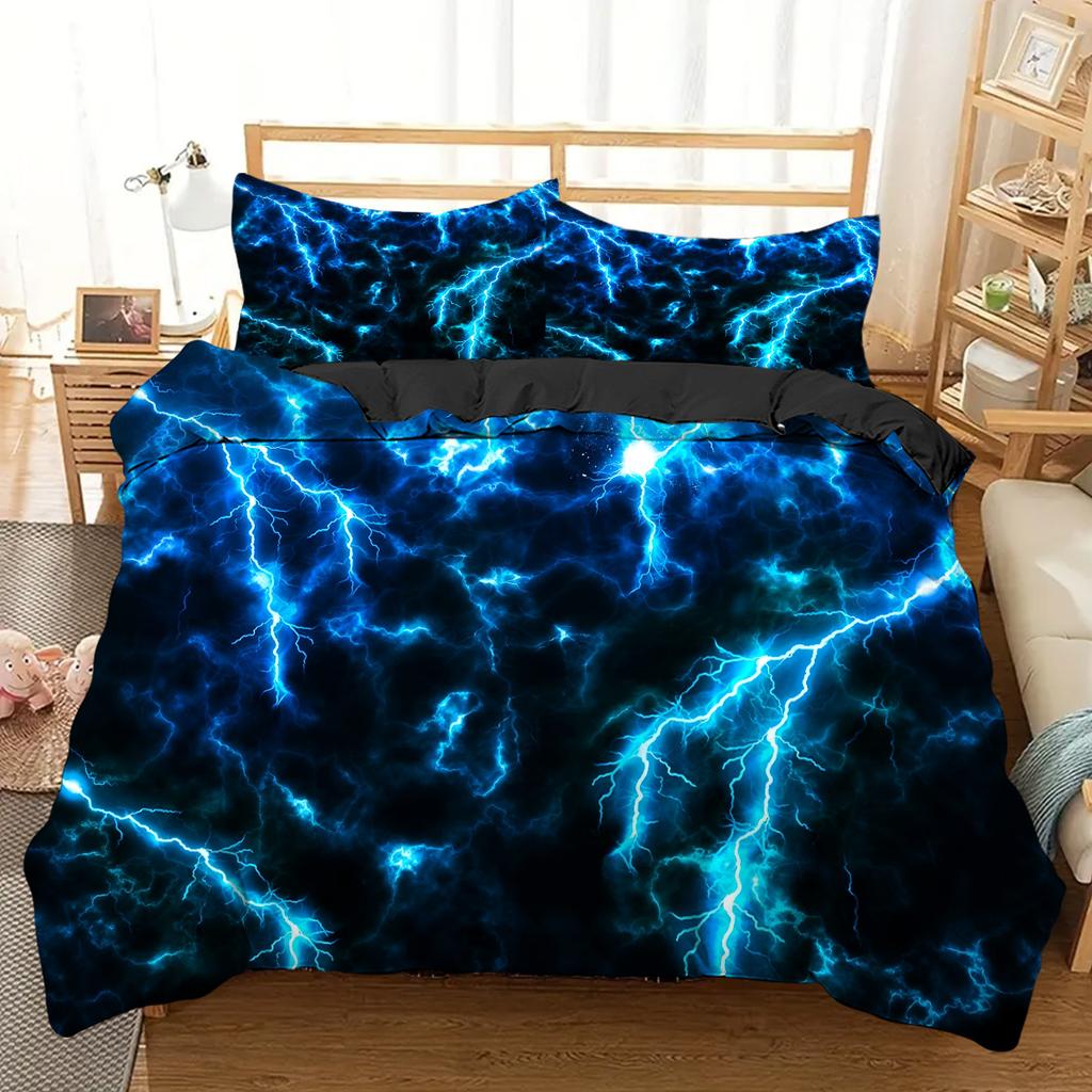 Lightning Pattern 3D Print Quilt Cover Fashion Mysterious Cool Sky Natural Bedding Cover Polyester Comfortable Duvet Cover Set