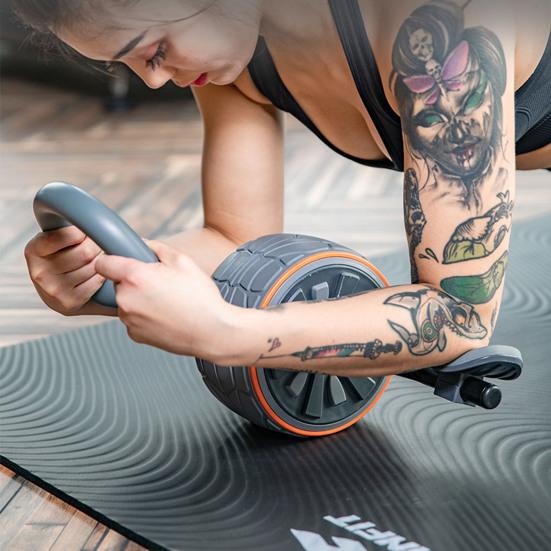 Abs Roller Wheel with Elbow Support Knee Pad 4D Abs Roller Mute Exercise Wheels Core Fitness Workout Equipment