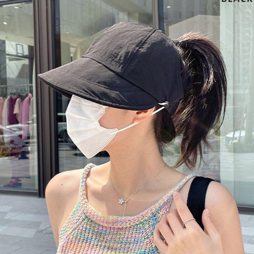Foldable Sunshade Empty Top Hat Solid Color Mask Hanging Suncreen Peaked Cap Bucket Hat Sun Hat Ponytail Cap Beach