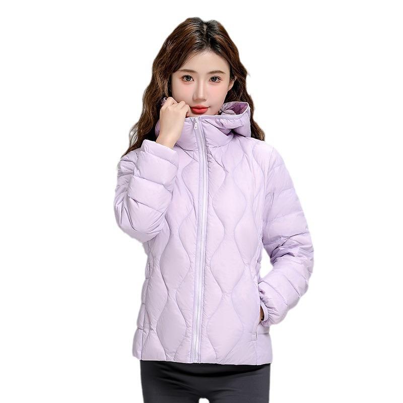 Light Down Jacket Women's Autumn and Winter Thin New Hooded Gourd Pressing Line Women's Stand-up Collar Jacket Winter Clothing