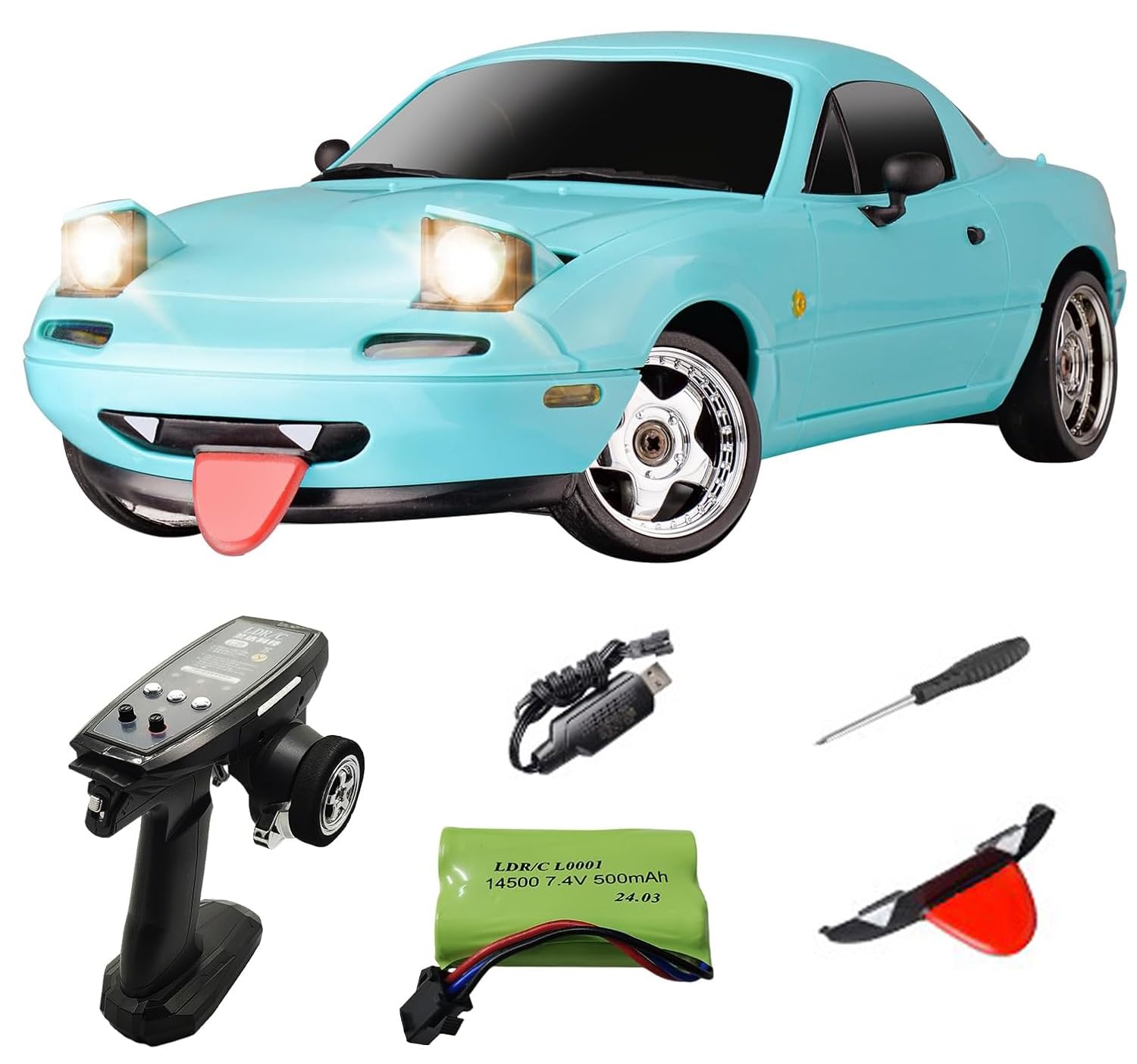 

LDRC 118 Scale MX5 RWD Drift Car, LD1804, Rear-Wheel Drive, 2.4GHz Proportional Control, Technically Approved, Retractable Headlights, Gyro, Toy Car