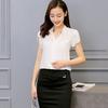 Office Lady Formal Summer Solid Color Chiffon Blouse V Neck Short Sleeve Shirt