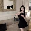 Hepburn Spice Girl Niche Chain Neck Suspender Dress Women's Summer Small Black Dress Off-Shoulder Lotus Short Skirt
