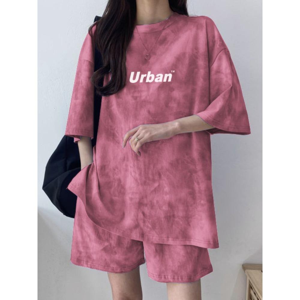 New In Summer Women's Tie Dye Workmanship Sportswear Set Short Sleeve Loose Wide Leg Shorts Casual Outfit Simple Two Piece Set
