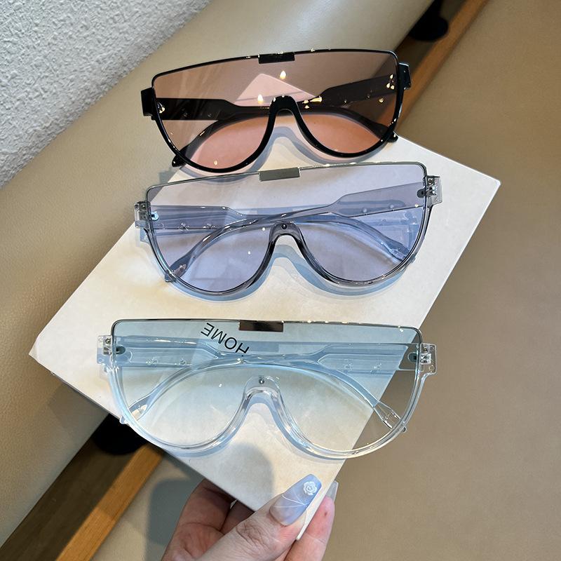 Fashion Large Frame One-piece Lenses Sunglasses Women's Brown Street Shot Couple Sunglasses Trend