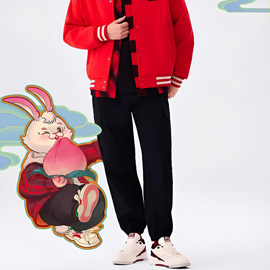 Li Ning Sports Trend Series Solid Color Brand Logo Embroidered Cuffed Sweatpants Men Bottoms Black AKXT001-2