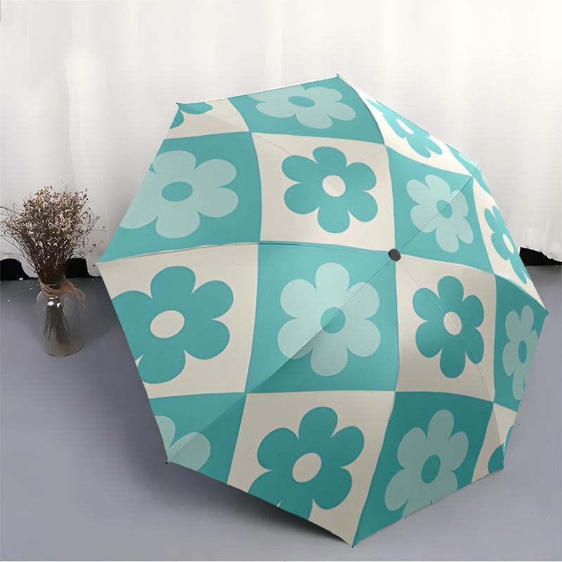 1pc Floral Tiles Automatic Open/Close Umbrella with One Touch Button,, Windproof Design   Lightweight Portable Umbrella for Women & Men6051
