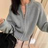 2025 Autumn Winter Pure Wool Double Zipper Women's Round Neck Fluffy Loose Knit Sweater
