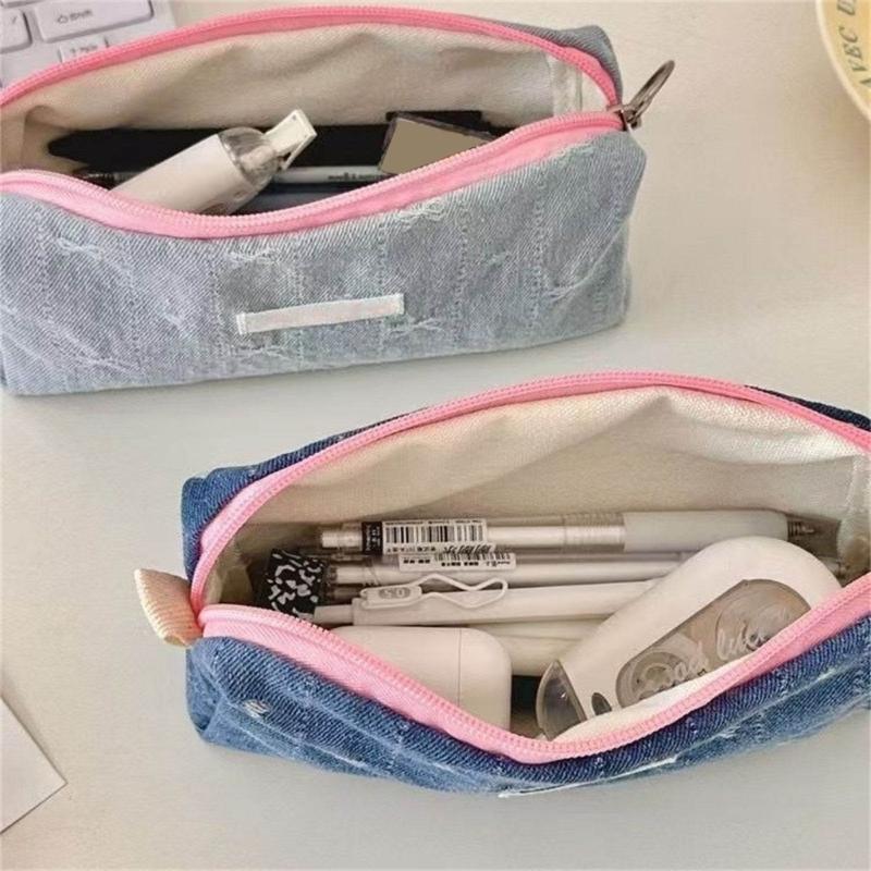 High Capacity Pencil Case Large Bowknot Pen Pouches Zippered Travel Cosmetic Storage Bag for Office School Travel
