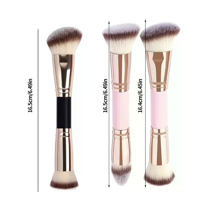 2 In 1 Professional Double Ended Makeup Brush Large Round Head And Handle For Foundation Concealer Setting Travel Make Up Tool