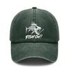 [Fishing Baseball Cap] Vintage Washed Unisex "FISH ON!" Print Polyester Adjustable Curved Brim Outdoor Sports Hat For Camping Beach Daily Wear - Dad