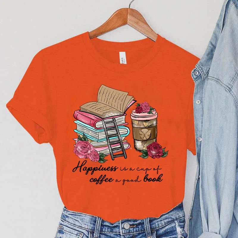 Coffee & Rose T-Shirts Women's Short Sleeve Clothing Cartoon Stairs Tops Books T Shirts Summer Casual Fashion Women T-shirts